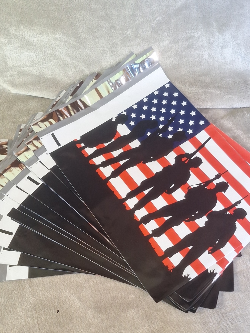 Patriotic Soldier Silhouette Poly Mailers, Red, White & Blue